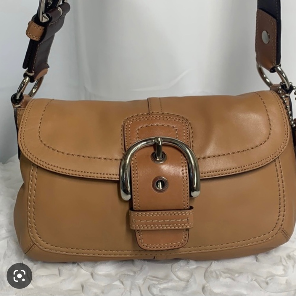 Coach Soho Large Buckle Flap Saddle Hobo - Camel Brown Leather, A0972-F13105